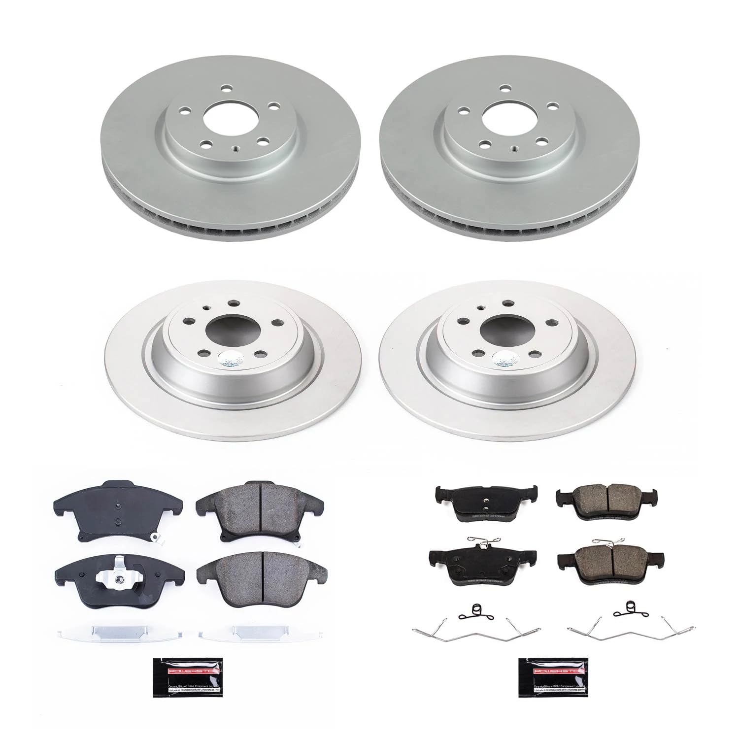 Power Stop Z17 CRK8532 Front and Rear Coated Rotor Kit-Coated Brake Rotors, Ceramic Brake Pads For Ford Fusion 2017-2020 [Model Specific]