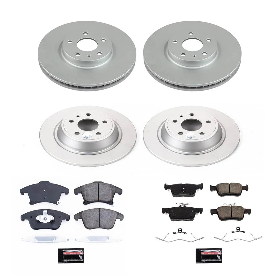 Power Stop Z17 CRK8532 Front and Rear Coated Rotor Kit-Coated Brake Rotors, Ceramic Brake Pads For Ford Fusion 2017-2020 [Model Specific]