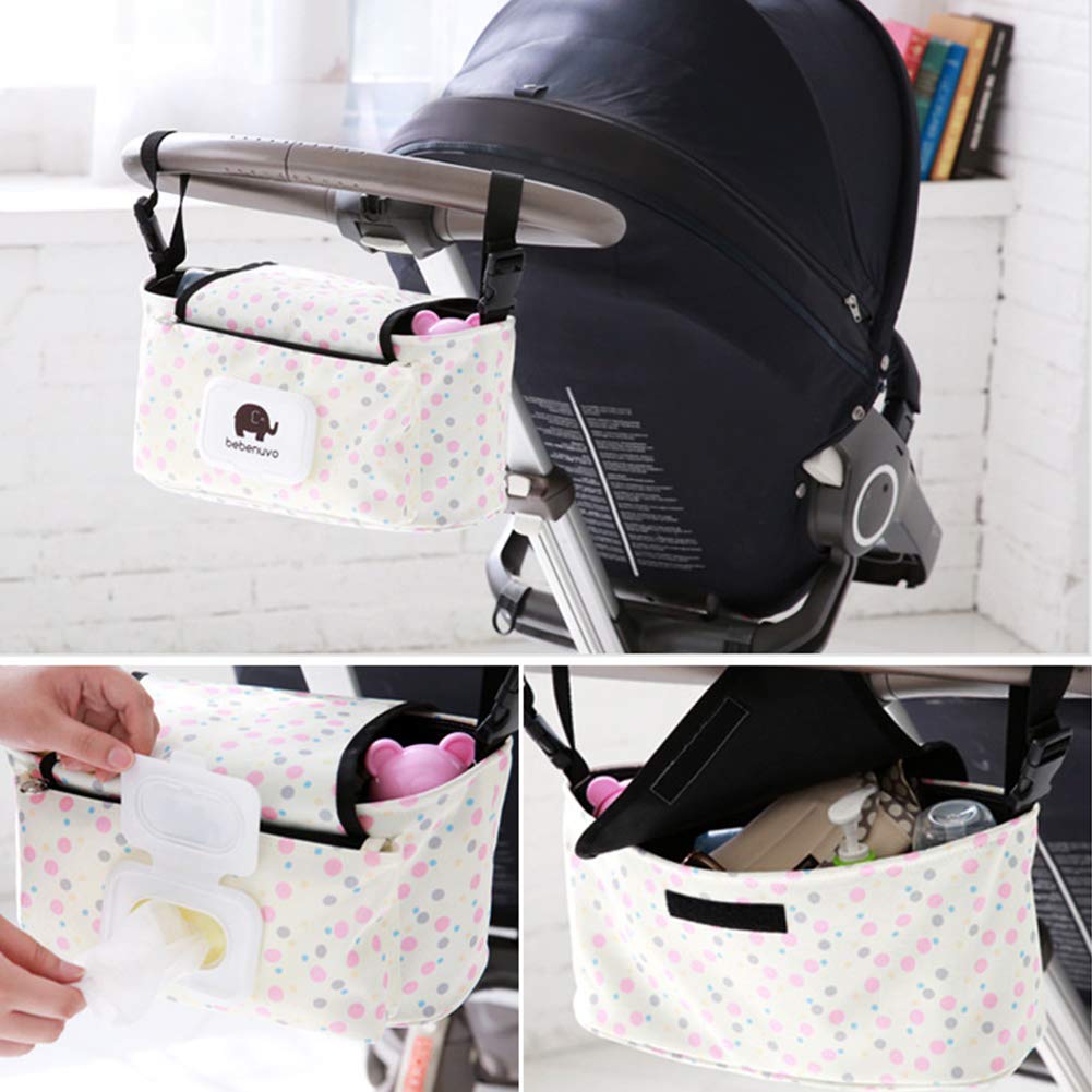 6SHINE Travel Bag Organiser Bag with Webbing Handle Backpack Shoulder Straps, Stroller Bag Hanging Nylon Sundries Organizer Diaper Store Large Capacity Universal