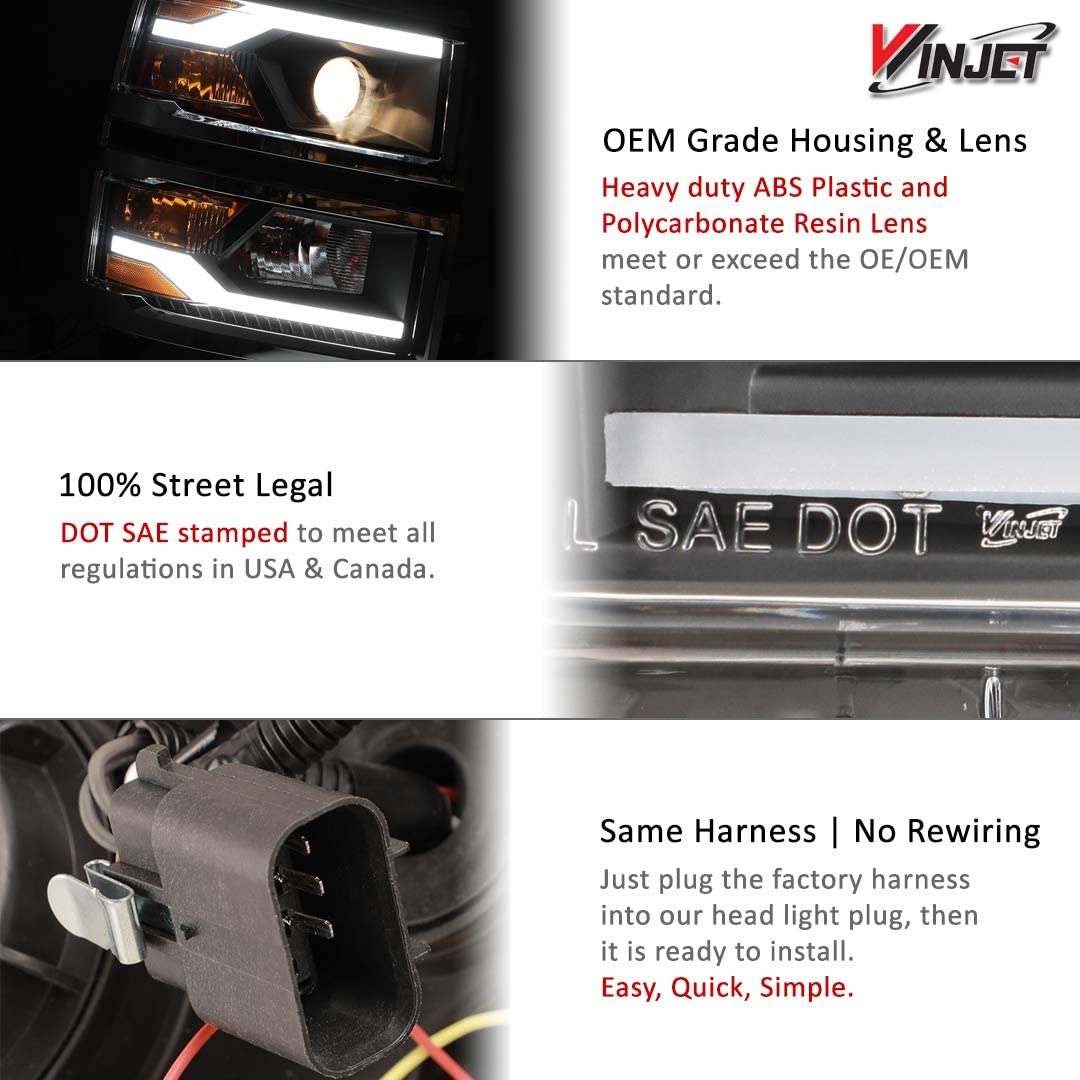 Projector Headlights Assembly Winjet for 2014 2015 Chevrolet Silverado 1500