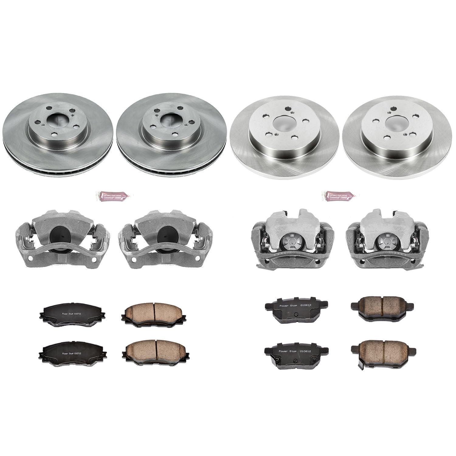 Power Stop KCOE4140 Replacement Autospeciality Front and Rear Caliper Kit- OE Rotors, Ceramic Brake Pads, Calipers For Pontiac Vibe, Toyota Corolla, Toyota Corolla, Toyota Matrix [Model Specific]