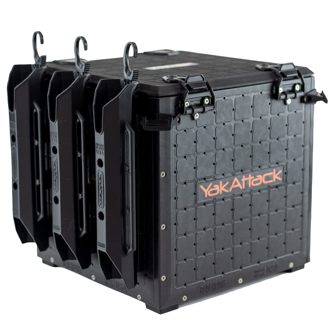 YakAttack Fishing Crate BlackPak Pro 13" x 13" with 3 Rod Holders - Black | Compact Tackle Storage Box & Gear Organizer for Kayaks | Lightweight, Durable & Customizable Marine Accessory | Made in USA