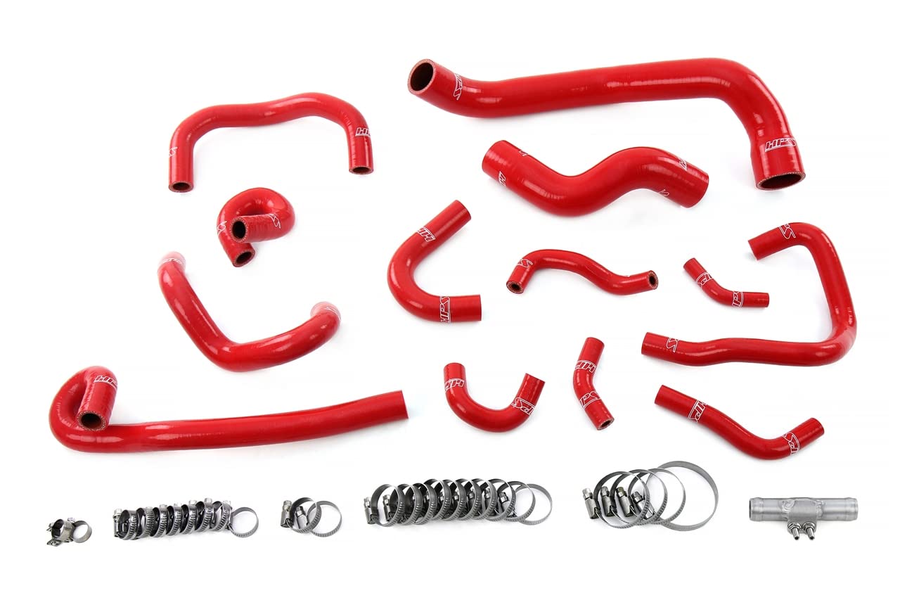 HPS Performance Silicone Radiator + Heater + Ancillary Hose Kit Red Compatible for 1995-1998 Nissan Skyline GTR R33 RB26DETT Twin Turbo, 57-2135-RED
