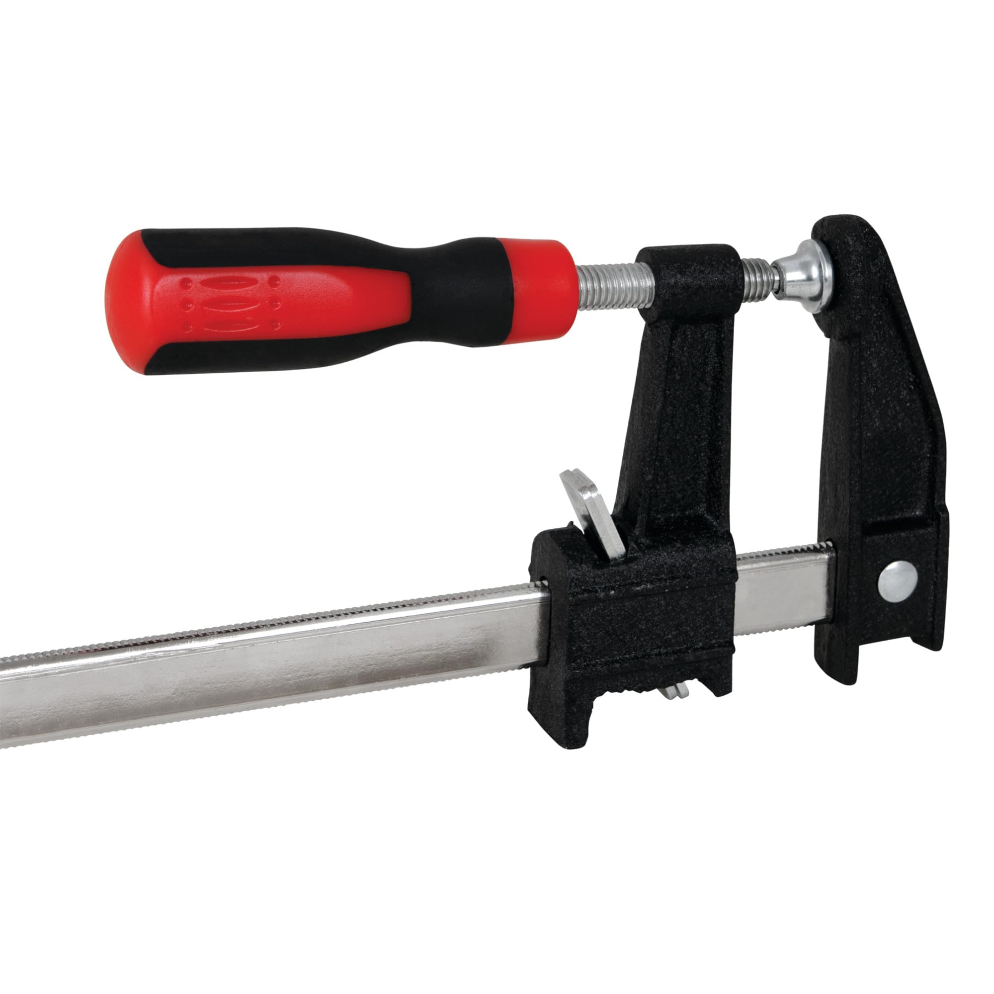 24-Inch Performance Tool W3954 F-Style Bar Clamp with Rubber Comfort Grip Handle, Zinc Finished Rail, and 600 lb Maximum Clamping Pressure