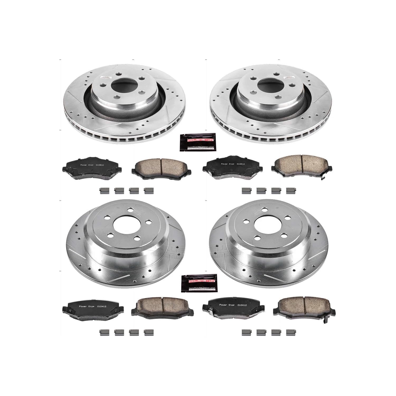 Power Stop K6396 Z23 Carbon Fiber Brake Pads Front and Rear with Drilled & Slotted Brake Rotors Kit For Dodge Nitro 2009-2011, Jeep Liberty 2008-2012 [Model Specific]