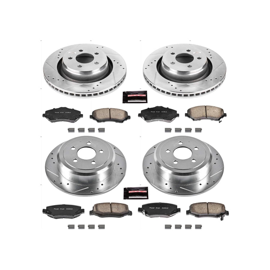 Power Stop K6396 Z23 Carbon Fiber Brake Pads Front and Rear with Drilled & Slotted Brake Rotors Kit For Dodge Nitro 2009-2011, Jeep Liberty 2008-2012 [Model Specific]