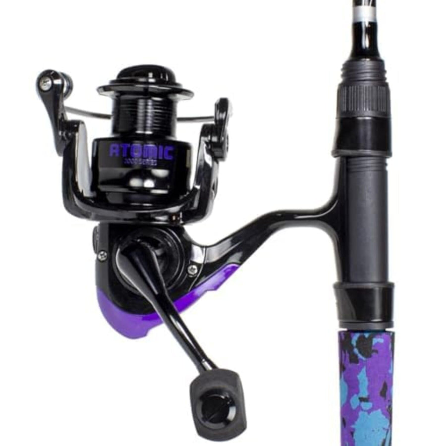 Lunkerhunt Atomic Fishing Rod and Reel Combo 6 Feet 8 Inches| Spinning Reel Right and Left | Lightweight Fishing Rod Combo Hunter Atomic | Premium Medium Power Fishing Pole with EVA Camouflage Grip