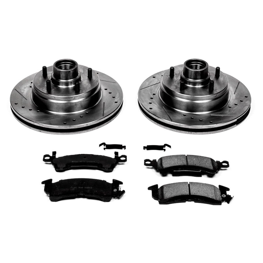Power Stop K2936 Z23 Carbon Fiber Brake Pads with Drilled & Slotted Brake Rotors Kit For Roadmaster, Cadillac Brougham, Cadillac Fleetwood, Caprice, Olds Custom Cruiser [Model Specific]