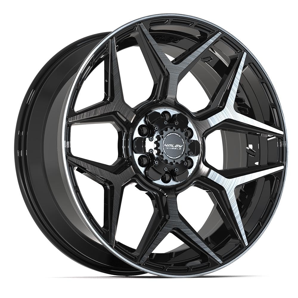 22 Inch 4PLAY Wheels Rim 4P06 Fits 6x135 & 6x139.7 22x9 Gloss Black Brushed with Tinted Clear (1)