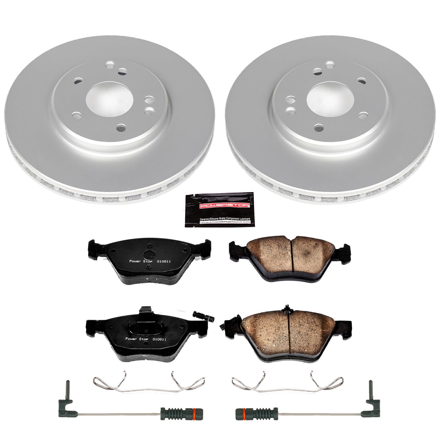 Power Stop Z23 Geomet Coated Brake Kit and 2 Front Sensor Wires For Crossfire, CLK320, CLK430, E300, E320, E, E430, SLK320 [Model Specific]