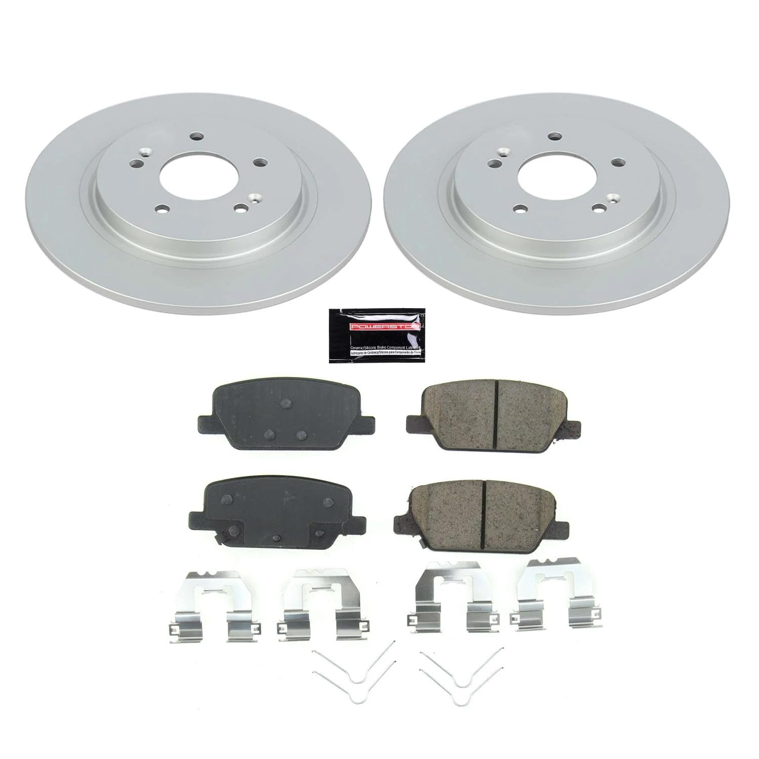 Power Stop Z17 Rear Coated Rotor Kit-Coated Brake Rotors, Ceramic Brake Pads For Hyundai Palisade 2020-2023, 2019-2020 Hyundai Santa Fe, Kia Telluride 2020-2022 [Model Specific]