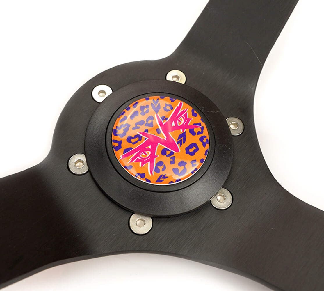 NRG Innovations Reinforced Sport Steering Wheel NRG-RST-036MB-SV-OR 350mm (3' deep) Savage Orange Leopard Printed Micro Fiber Vegan Material with Matte Black Spoke