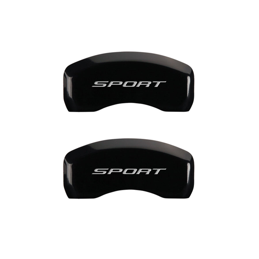 MGP Caliper Covers Front and Rear 10241SSP2BK Black Powder Coat Finish, Set of 4 (No Bolts/Sport 2015 Silver Characters, Engraved)