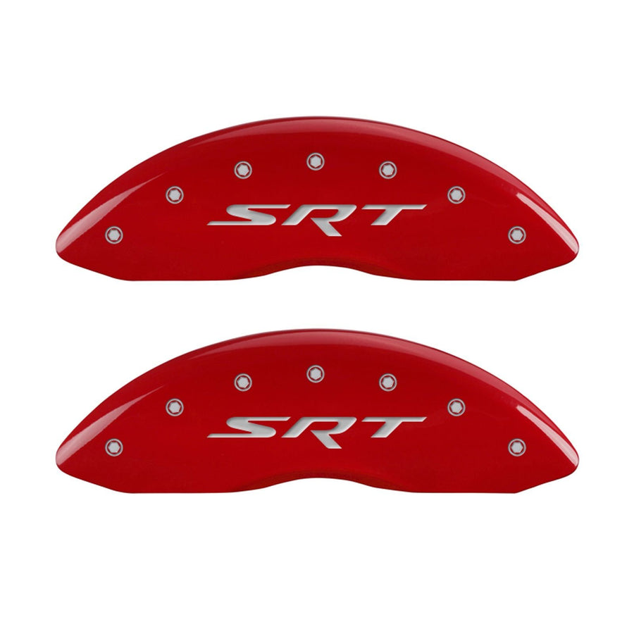 MGP 42002SSRTRD Caliper Covers 'SRT' Engraved Caliper Cover with Red Powder Coat Finish and Silver Characters, (Set of 4)