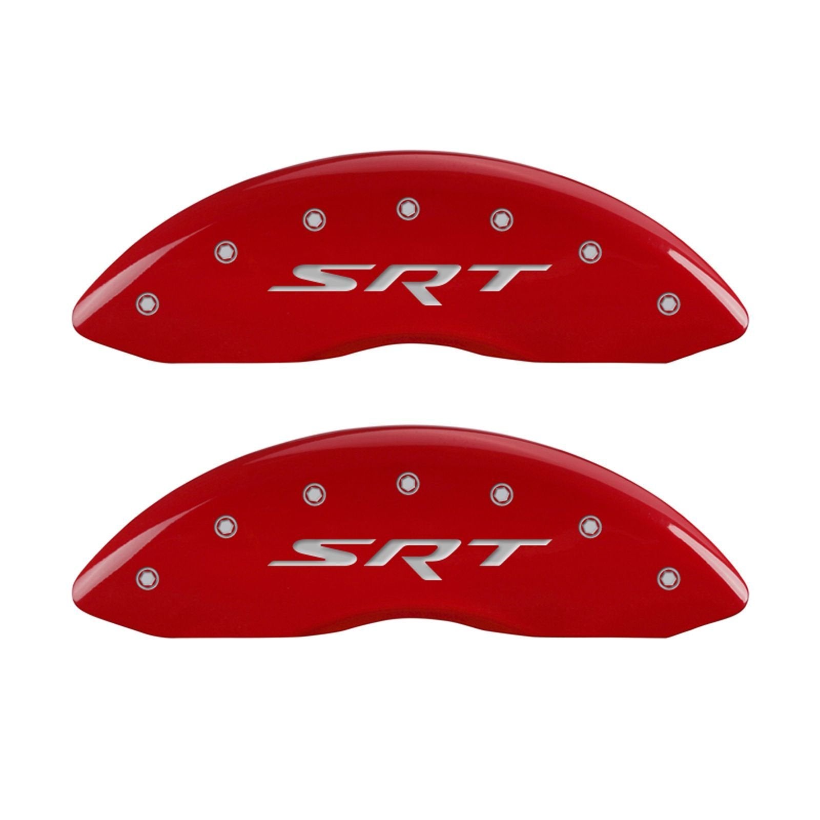 MGP 42002SSRTRD Caliper Covers 'SRT' Engraved Caliper Cover with Red Powder Coat Finish and Silver Characters, (Set of 4)