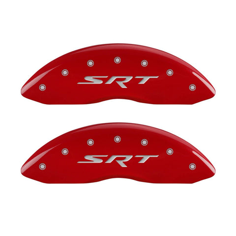 MGP 42002SSRTRD Caliper Covers 'SRT' Engraved Caliper Cover with Red Powder Coat Finish and Silver Characters, (Set of 4)