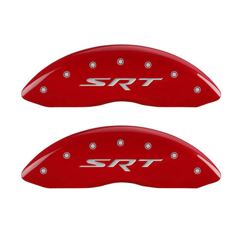 MGP 42002SSRTRD Caliper Covers 'SRT' Engraved Caliper Cover with Red Powder Coat Finish and Silver Characters, (Set of 4)