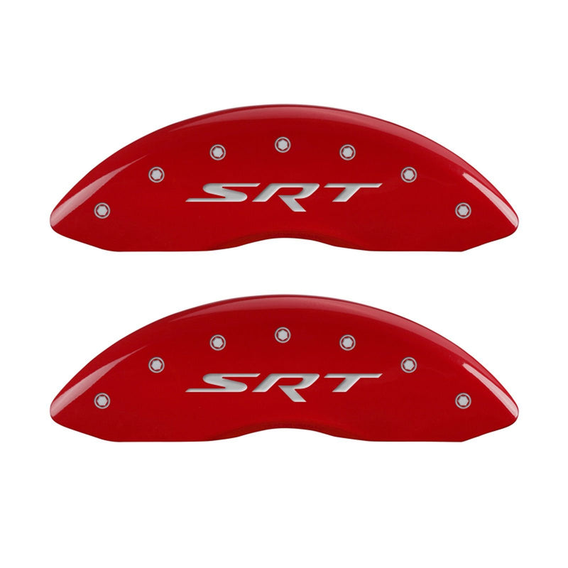 MGP 42002SSRTRD Caliper Covers 'SRT' Engraved Caliper Cover with Red Powder Coat Finish and Silver Characters, (Set of 4)