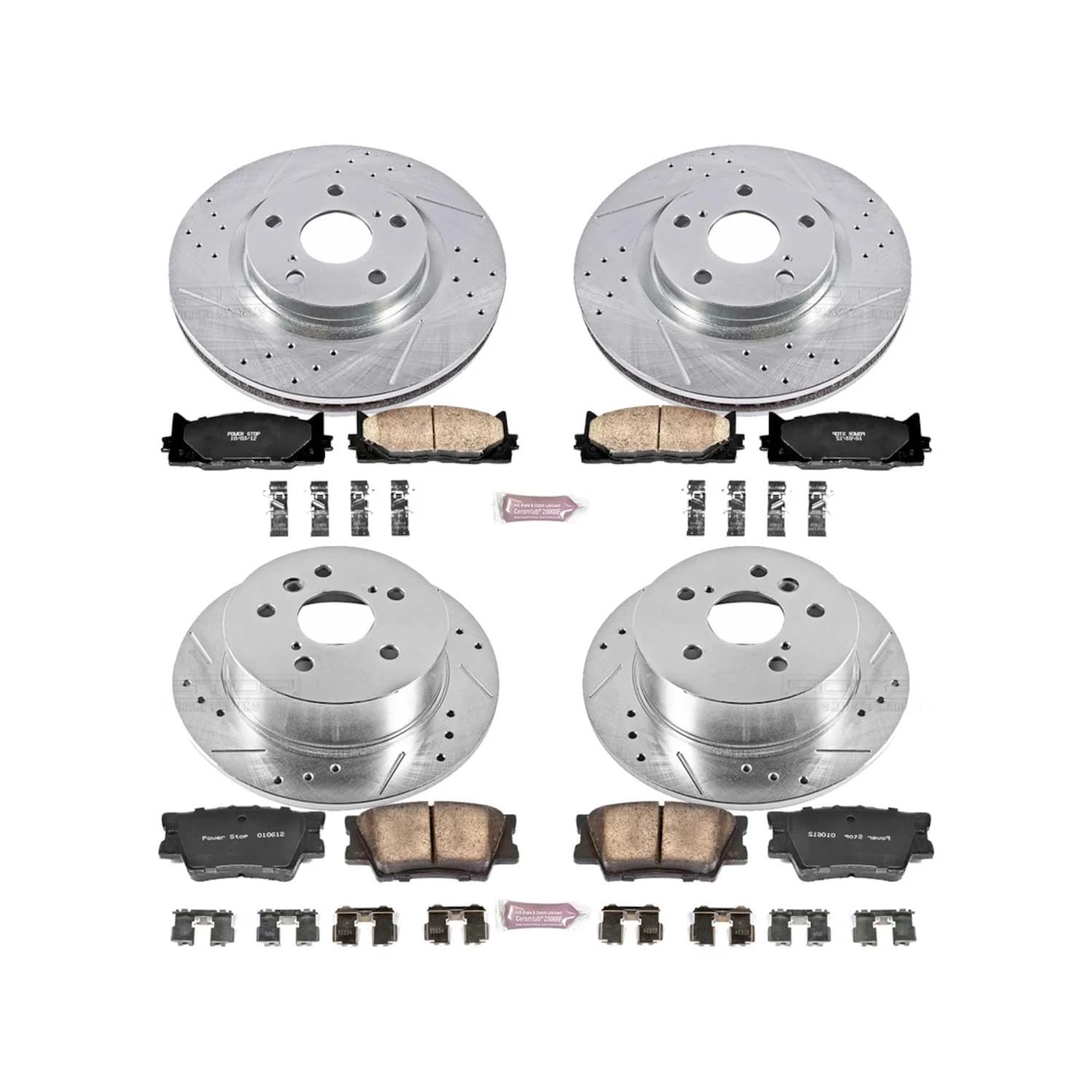 Power Stop K2822 Brake Kit with Drilled and Slotted Brake Rotors Front and Rear Z23 Carbon Fiber Brake Pads For Lexus ES350 Toyota Avalon Camry