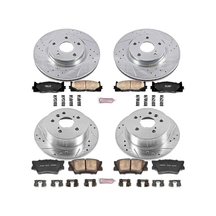 Power Stop K2822 Brake Kit with Drilled and Slotted Brake Rotors Front and Rear Z23 Carbon Fiber Brake Pads For Lexus ES350 Toyota Avalon Camry