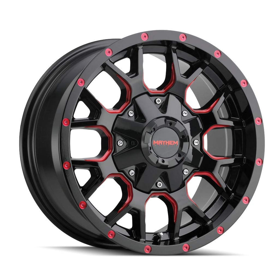 Warrior MAYHEM 8015 Black W/Prism Red 20X9 6-135/6-139.7 18mm 106mm Wheel with Painted (0 x 9. inches /6 x 135 mm, 18 mm Offset)