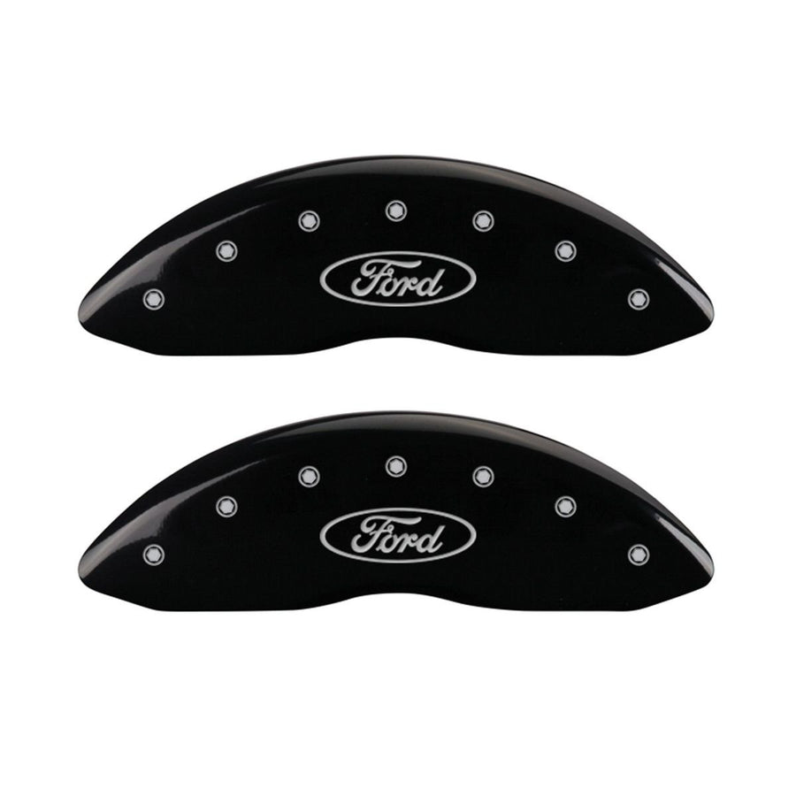SET OF 4 CALIPER COVERS, OVAL LOGO/FORD, FRONT AND REAR, BLACK, SILVER CHARACTERS