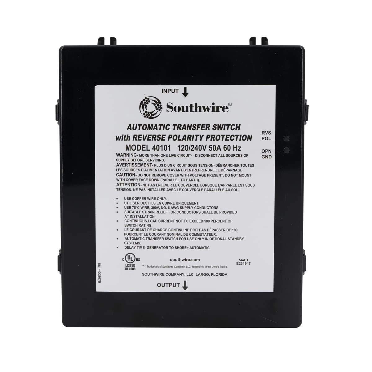 Reverse Polarity 50A Low Cost Transfer Switch