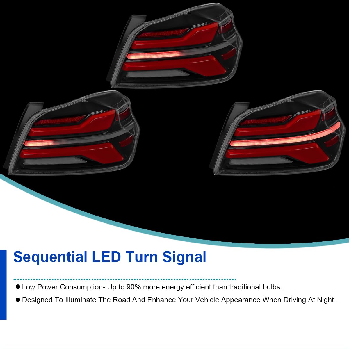 Full LED Jet Black Red Tail Lights w/Sequential Signal, Startup Animation Compatible with SPEC-D TUNING 2015-2021 Subaru WRX and WRX STI