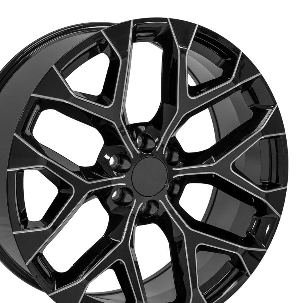 24 Inch OE Wheels CV98B Rim Fits Silverado 1500 Snowflake Style 6x139.7 24x10 Gloss Black with Milled Edge - Hollander 5668 (1)