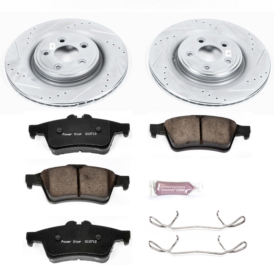 Power Stop K4612 Z23 Carbon Fiber Brake Pads with Drilled & Slotted Brake Rotors Kit For S-Type, Super V8, Vanden Plas, XF, XJ8, XJR, XK, XKR [Model Specific]