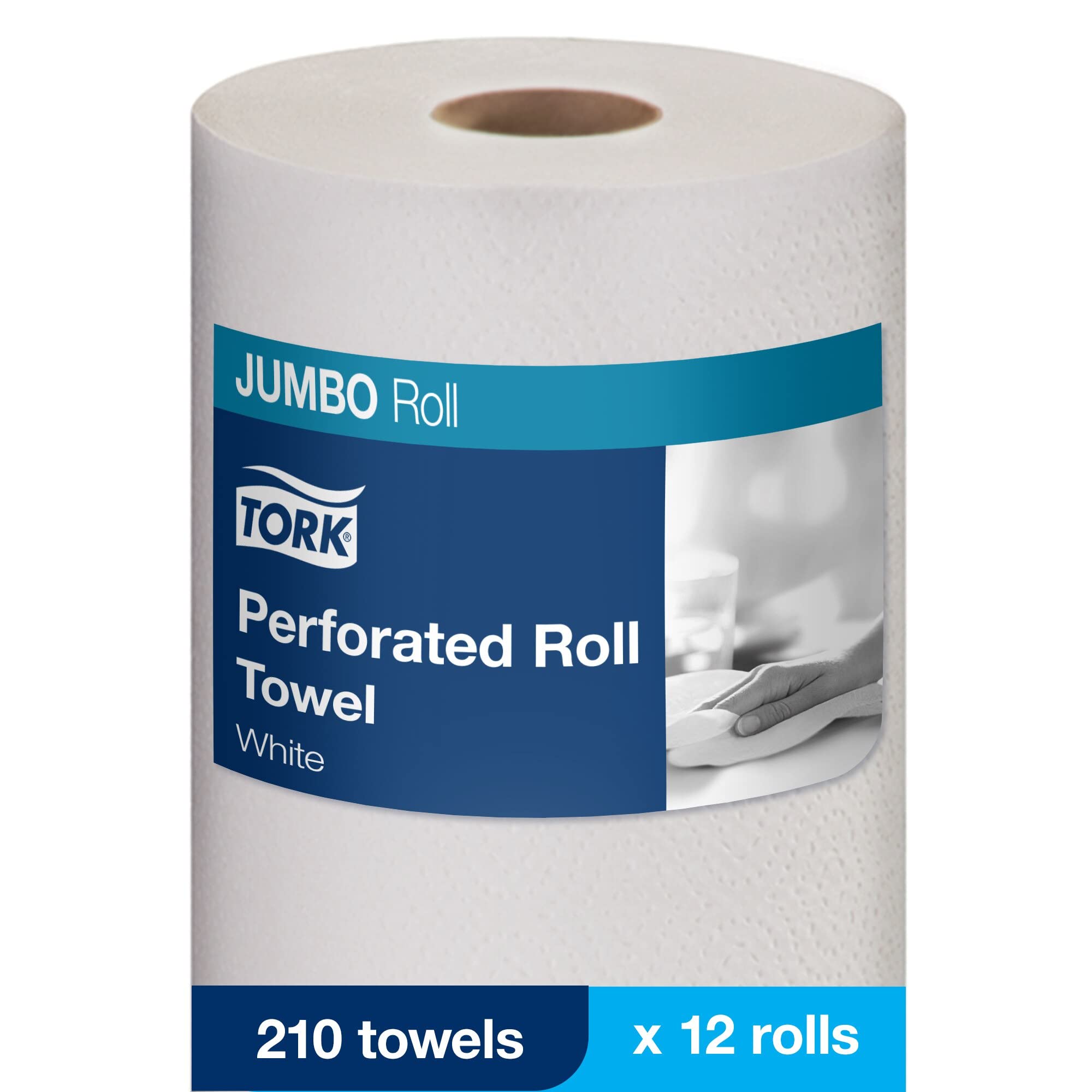 Tork Jumbo Roll HB1995A Perforated Paper Towel, Jumbo Roll, White, Universal, 2-Ply, Case of 12 Rolls, 210 per Roll, 2,520 Towels