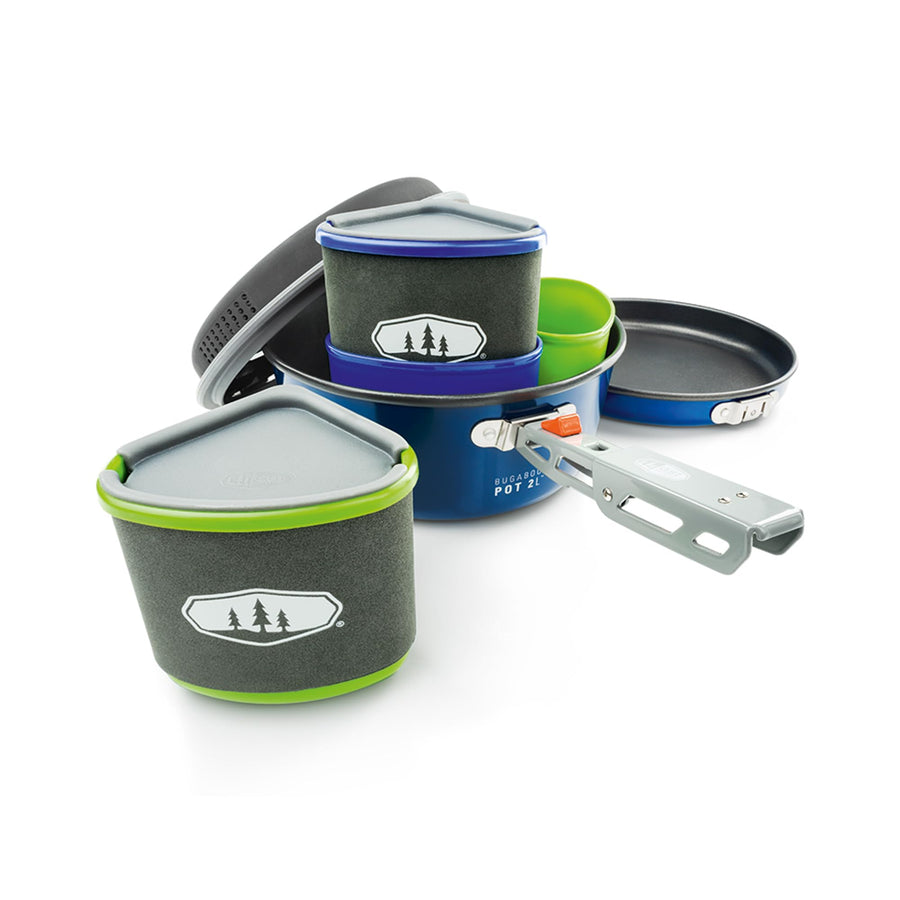 GSI Outdoors Advanced Bugaboo Backpacker Cookset – Ceramic Non-Stick Coated, Includes 2L Pot, 8" Fry Pan, Accessories