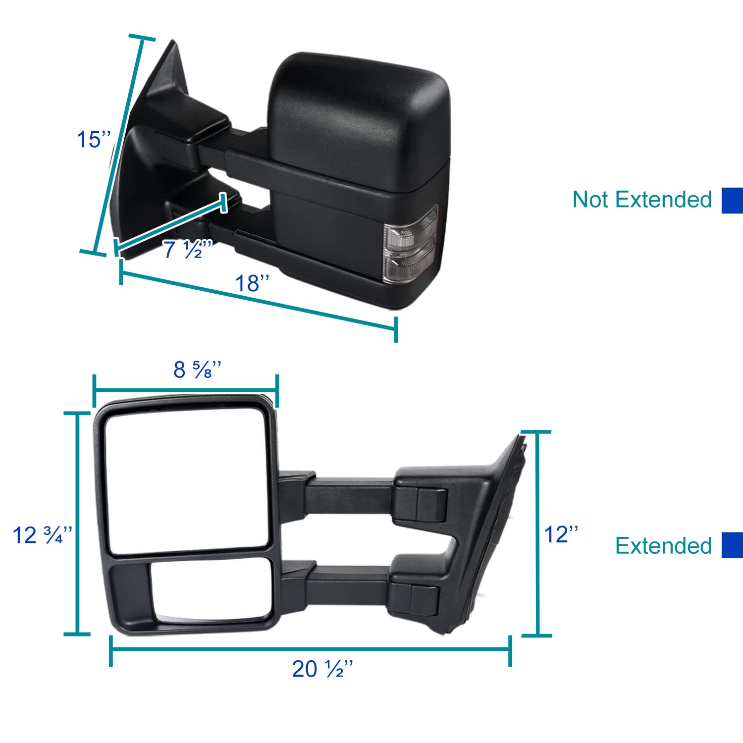 Manual Towing Mirrors SPEC-D TUNING Smoke Turn Signal Lamps Compatible with Ford F250 Super Duty 2003-2015