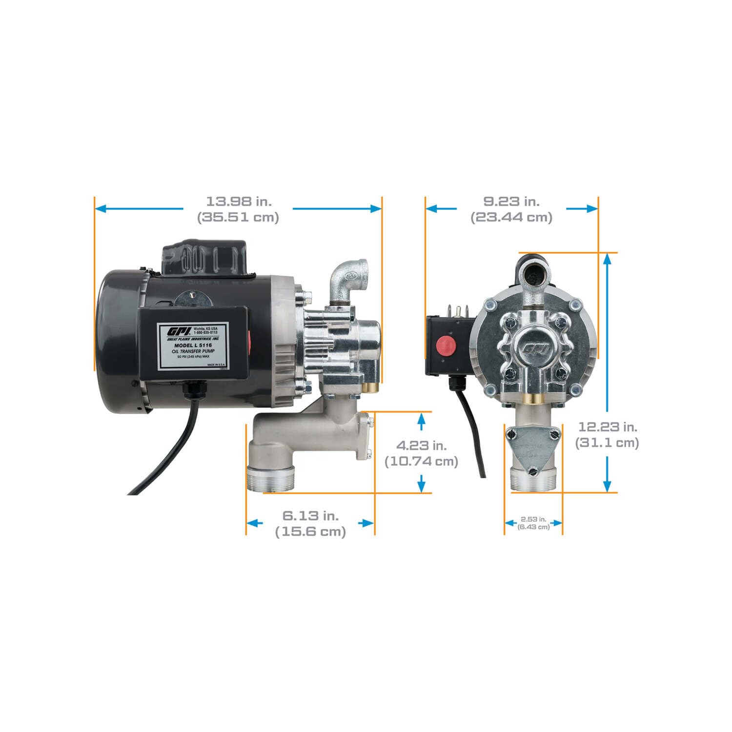 L5116 GPI Heavy Duty Oil Transfer Pump for High Viscosity Fluids, 16 QPM/4 GPM, 115/230 Volt AC (142100-01)