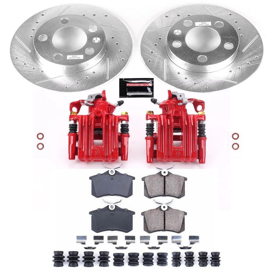 Power Stop Z23 Evolution Rear Brake Caliper Kit KC847A- Brake Rotors, Carbon-Fiber Ceramic Brake Pads, Brake Calipers For VW Beetle, VW G, VW J [Model Specific]