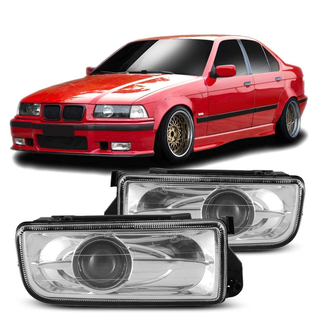 Performance Series Winjet for [1992 1993 1994 1995 1996 1997 1998 BMW 3 Series E36 318i 320i 323i 325i 328i] Driving Projector Fog Lights (Clear)