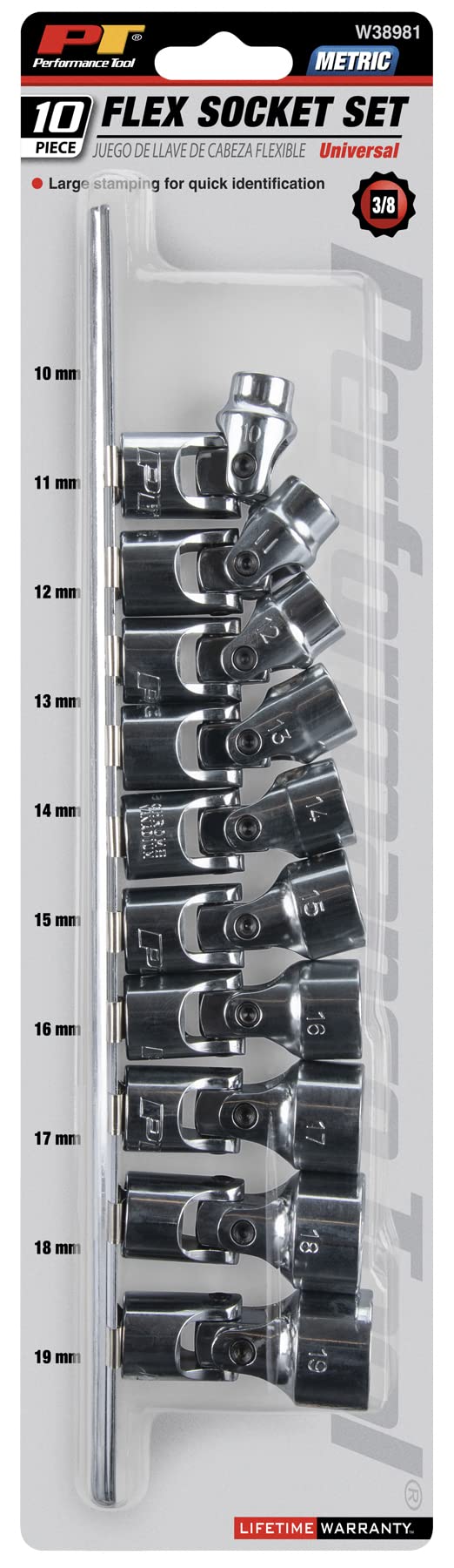 3/8-Inch Drive Performance Tool Metric 10 Piece Flex Socket Set