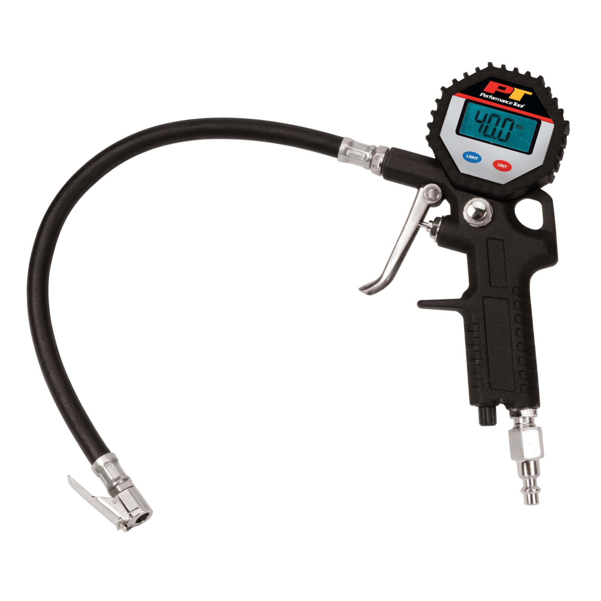 Digital Tire Pressure Gauge Performance Tool M525, Straight Lock-On Air Chuck, LCD Backlit Screen, Digital Tire Inflator with hose