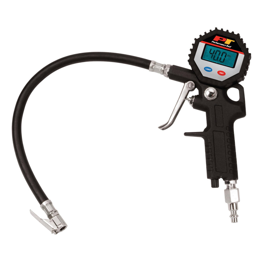 Digital Tire Pressure Gauge Performance Tool M525, Straight Lock-On Air Chuck, LCD Backlit Screen, Digital Tire Inflator with hose