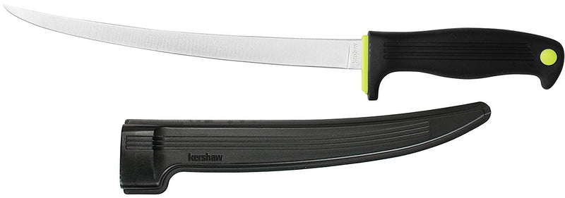 9" Kershaw Clearwater Fish Fillet Knife, Black, 9 Inch Fixed Stainless Steel Blade, Trailing Point Blade Tip, Includes ABS Sheath, Fishing Fillet Knife for Large Salt and Fresh Water Fish