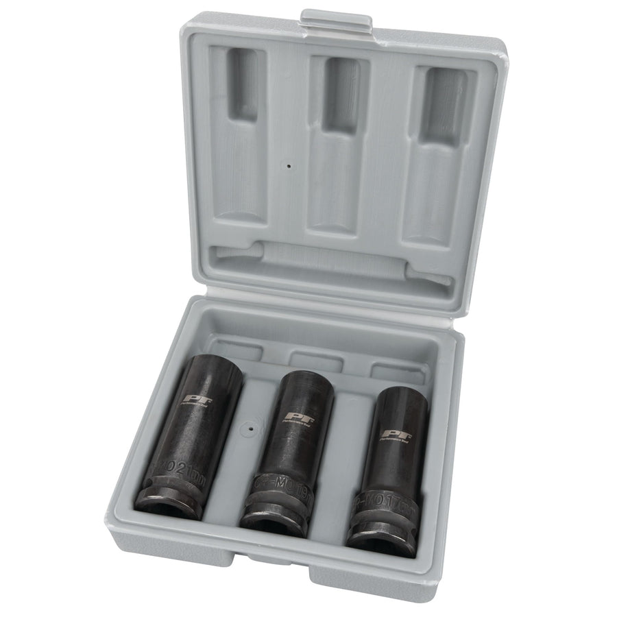 W87140 Performance Tool Damaged Lug Nut Sockets Set - 1/2" Drive (3 Pieces) with Molded Case - Removes Rusted, Rounded-Off Nuts and Bolts - 17mm, 19mm, 21mm