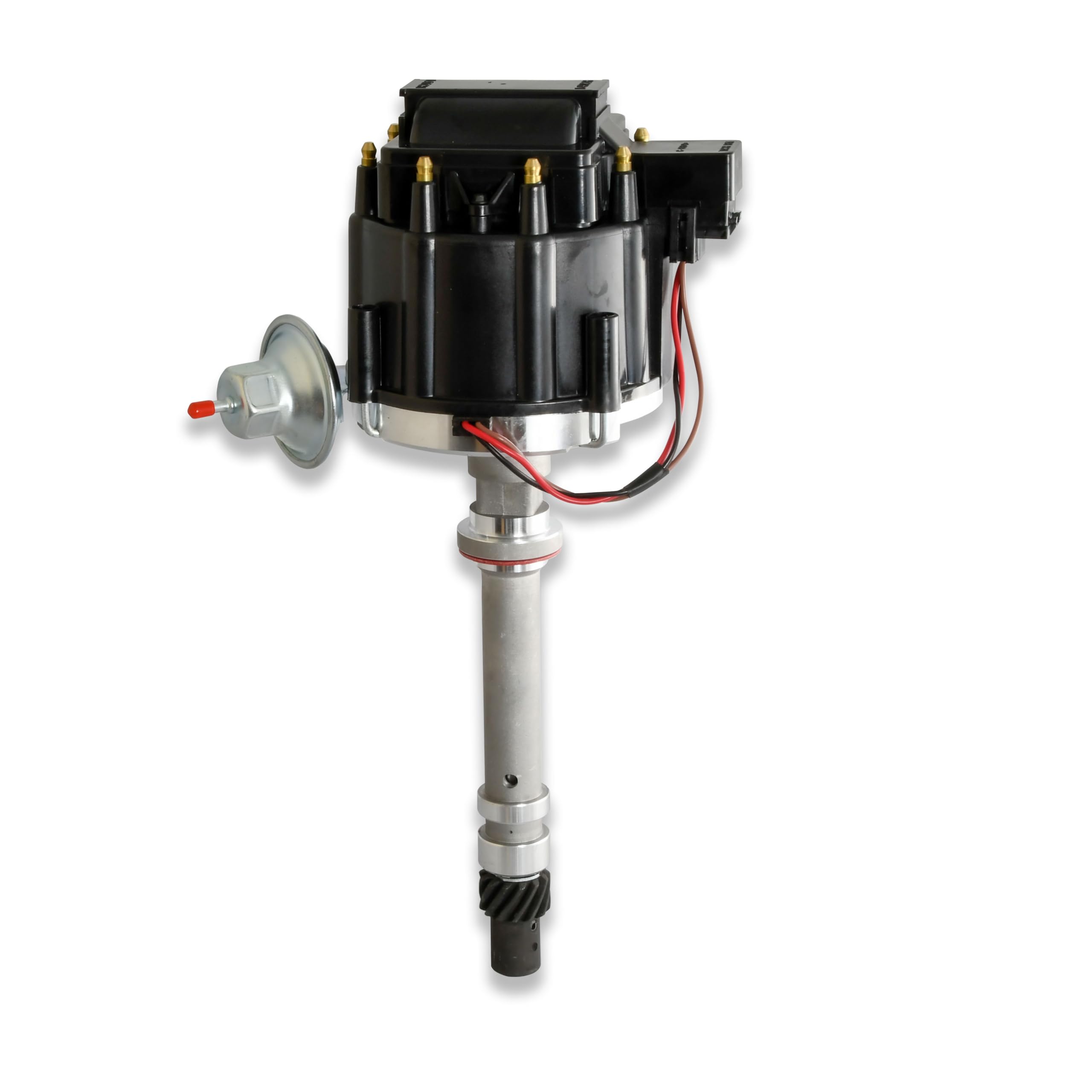 Pertronix Flame-Thrower D1060 Stock Look HEI Distributor Chevy SB/BB with adjustable vacuum advance canister high dielectric strength black cap and rotor with brass terminals