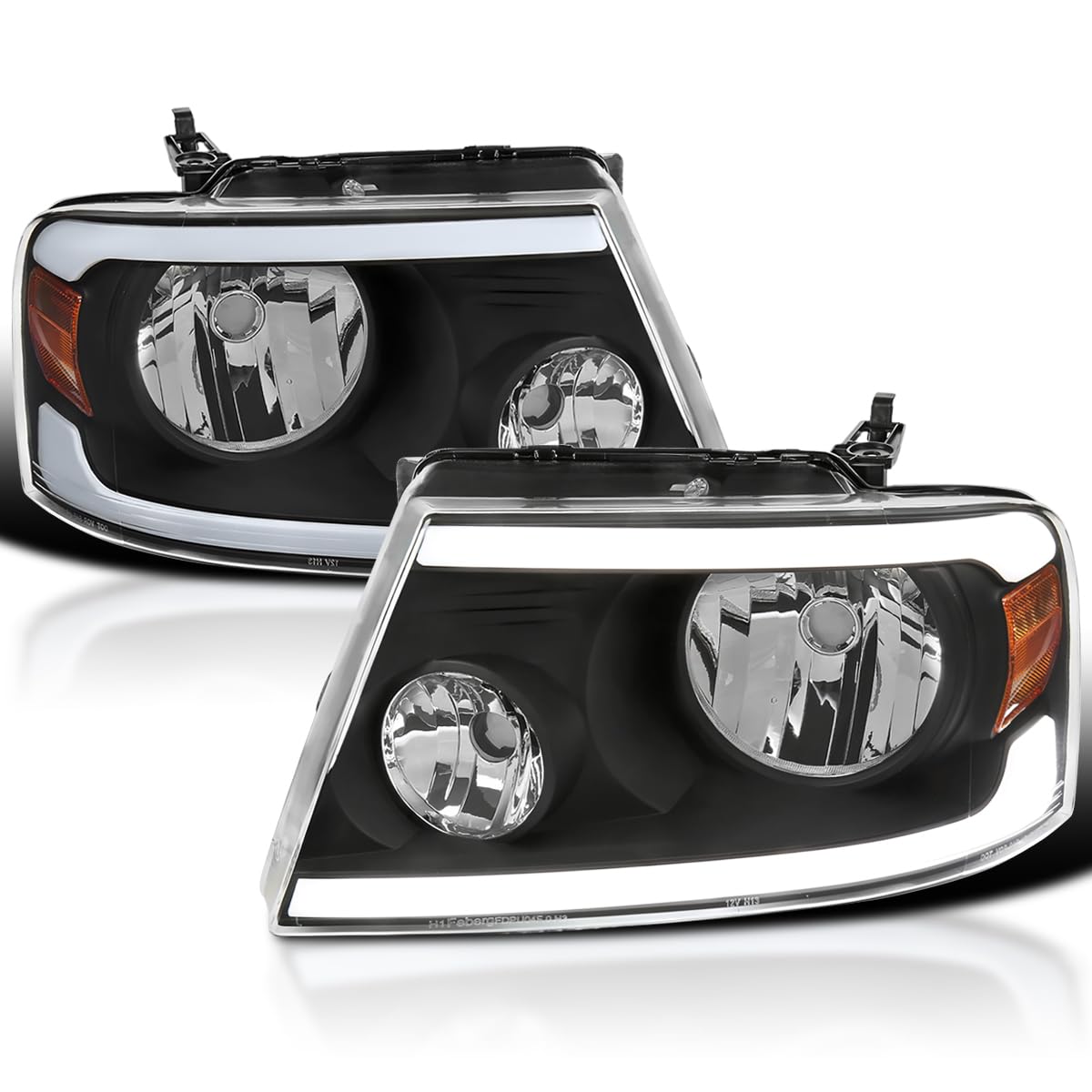 Black SPEC-D TUNING Headlights w/LED Tube Compatible with 2004-2008 Ford F150 F-150, 2006-2008 Lincoln Mark LT L+R Pair Head Lights Lamps Assembly