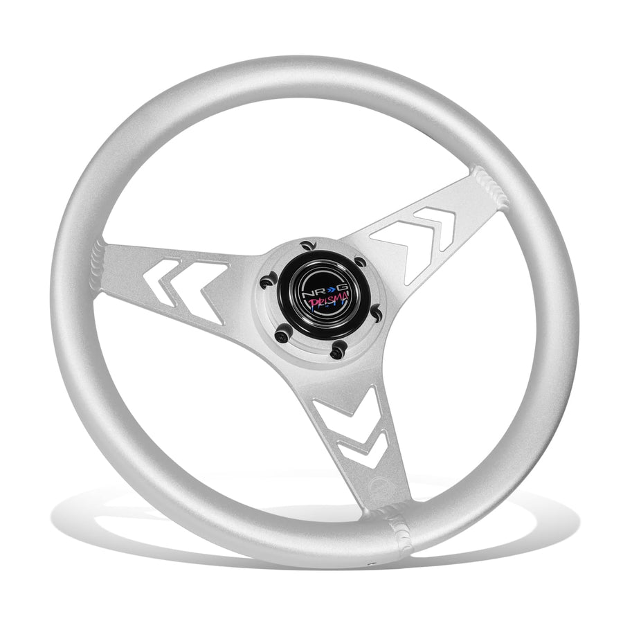 NRG Innovations All Aluminum NRG-RST-070-SL Steering Wheel 330mm - Arow Cutout- Ergonomic Grip- Anadized Silver