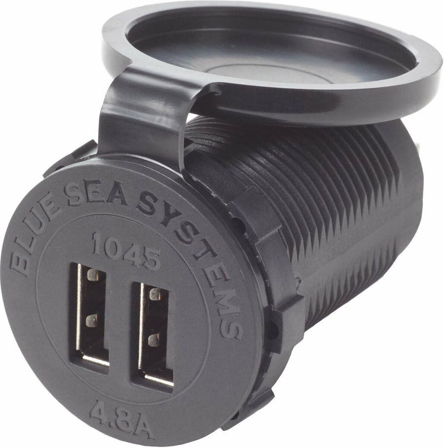 Fast Charge Blue Sea Systems 1045 Dual USB Charger Socket Mount, 12V/24V 4.8A