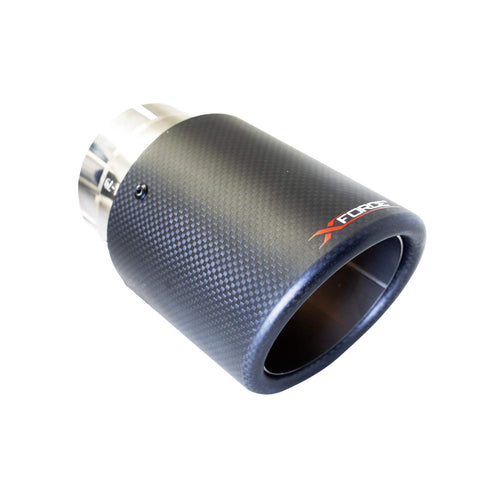 XFORCE 4" TC-AW4-76 Universal Carbon Fiber Double Wall Angle Cut Exhaust Tip, 3" Inlet