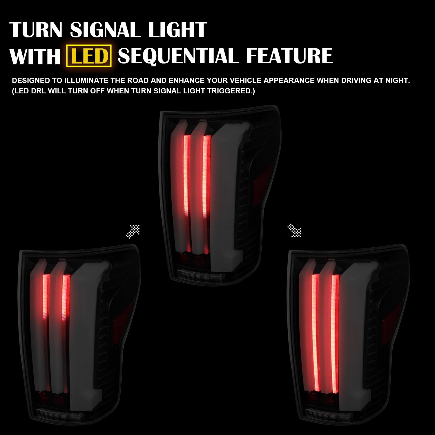 Black Smoke SPEC-D TUNING Full LED Sequential Tail Lights w/White LED Light Bars and Startup Animation Compatible with 2007-2013 Toyota Tundra, Left + Right Pair Assembly