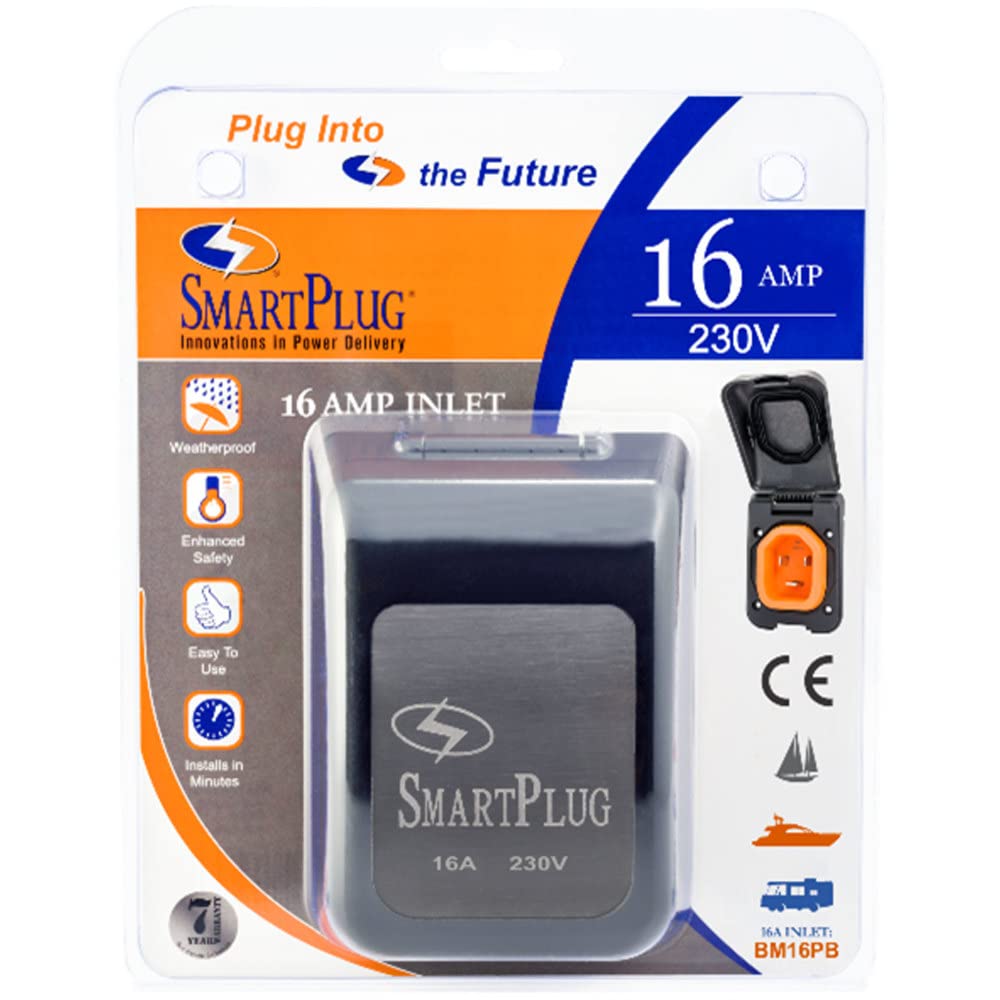 16 Amp SmartPlug BM16PB Shore Power Inlet – Weatherproof RV Power Inlet for Boat, Camper & Trailer – Marine Amp Electrical Connector for Camping Essentials, RV Accessories & Travel Use