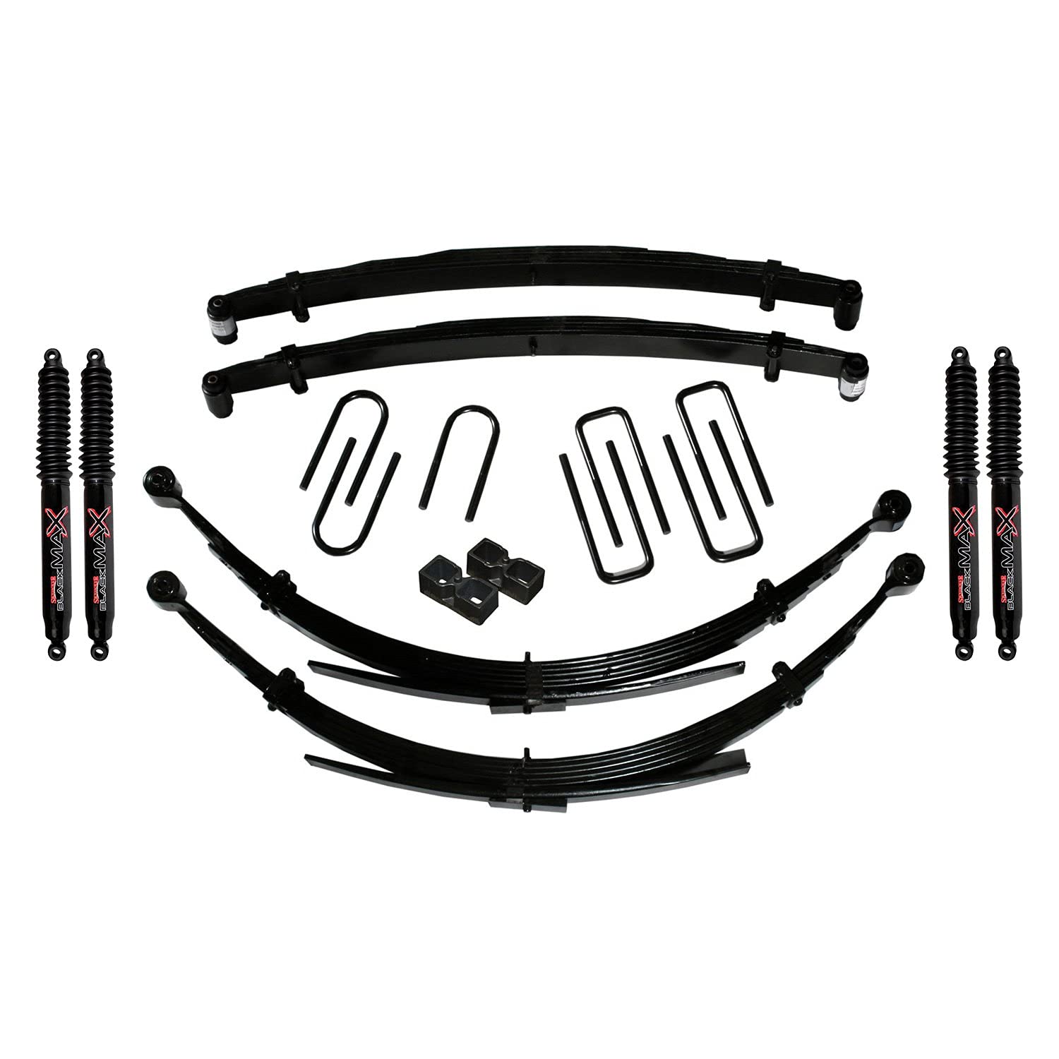 Skyjacker Suspension Lift Kit D492CDKS-B w/Shock Black MAX Shocks 4 in. Front/2.5 in. Rr Lift Incl.Front/Rear Leaf Springs Front/Rear U Bolt Kits Front/Rear Bushing Kit Rear Block