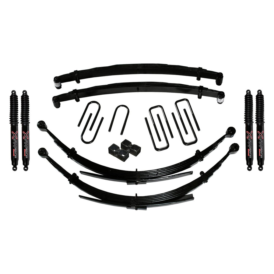 Skyjacker Suspension Lift Kit D492CDKS-B w/Shock Black MAX Shocks 4 in. Front/2.5 in. Rr Lift Incl.Front/Rear Leaf Springs Front/Rear U Bolt Kits Front/Rear Bushing Kit Rear Block